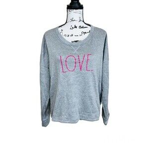 Rae Dunn gray  sweatshirt Love long sleeve around neck relax fit top size L